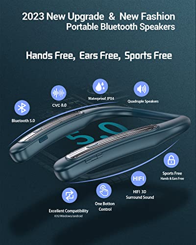 Neckband Bluetooth Speakers，BBH-939 Portable Bluetooth Speakers Wireless Wearable Speaker CVC 8.0 Noise Cancelling 3D Surround Sound Personal Sport Speaker with Mic for Home&Outdoor(Blue 2023)