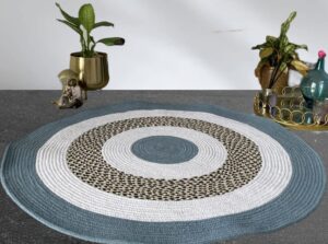 the weaving buddha organic round cotton mat braided and woven for home decor 3 feet (36 inches) blue and white …