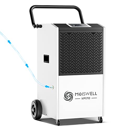 Moiswell 170 Pints Commercial Dehumidifier with Pump and Drain Hose for Basements and Large Spaces up to 7,500 Sq Ft, 5 Years Warranty