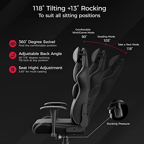 EUREKA ERGONOMIC Z60 Gaming Desk with Led Lights, 60 Inch Large RGB Gaming Computer Desk with Hector High Back Gaming Chair Grey for Home Office Work Study Writing with Mouse Pad