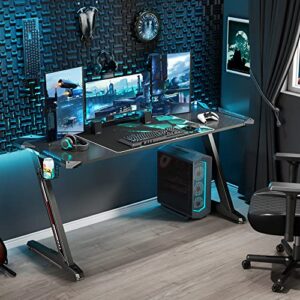 EUREKA ERGONOMIC Z60 Gaming Desk with Led Lights, 60 Inch Large RGB Gaming Computer Desk with Hector High Back Gaming Chair Grey for Home Office Work Study Writing with Mouse Pad