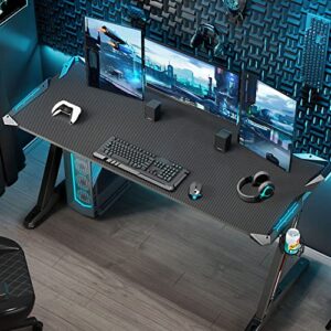 EUREKA ERGONOMIC Z60 Gaming Desk with Led Lights, 60 Inch Large RGB Gaming Computer Desk with Hector High Back Gaming Chair Grey for Home Office Work Study Writing with Mouse Pad