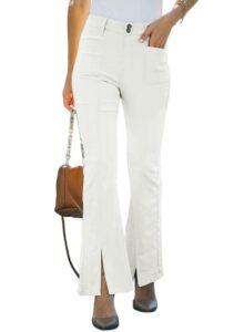 dokotoo womens high waist bell bottom jeans zipper fly flared denim pants with pockets white size 12