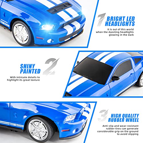 BDTCTK Remote Control 1/24 Ford Mustang Shelby GT500 RC Model Car, Toys for Kids and Adults Blue