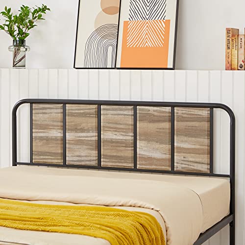 VECELO Queen Bed Frame Heavy Duty Metal Platform with Wooden Headboard Footboard Mattress Foundation 12 Strong Steel Slats Support Under Bed Storage/Easy Assemble