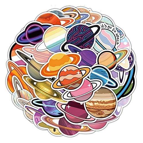 Space Planet Stickers Pack, Galaxy Stickers 60PCS Cute Space Stickers for Kids Teens Adults Glueewee Waterproof Vinyl Stickers for Water Bottles Laptop Scrapbook Journal