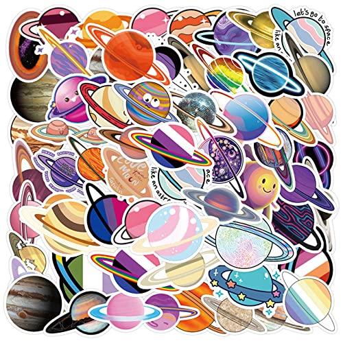 Space Planet Stickers Pack, Galaxy Stickers 60PCS Cute Space Stickers for Kids Teens Adults Glueewee Waterproof Vinyl Stickers for Water Bottles Laptop Scrapbook Journal