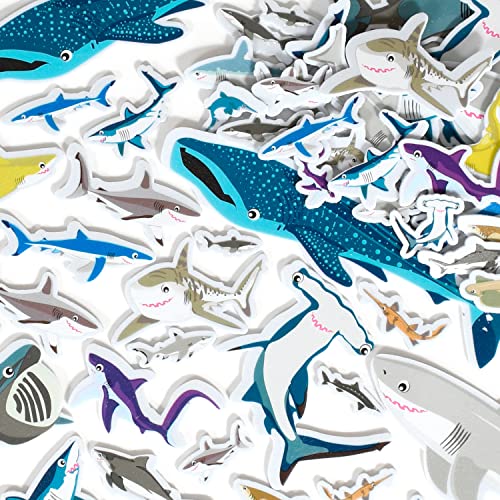 READY 2 LEARN Foam Stickers - Sharks - Pack of 132 - Self-Adhesive Stickers for Kids - 3D Cute Shark Stickers for Laptops, Party Favors and Crafts