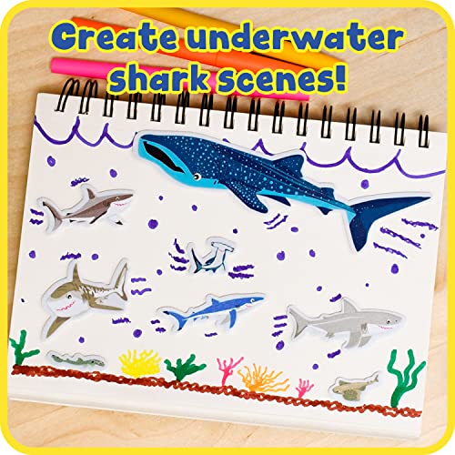 READY 2 LEARN Foam Stickers - Sharks - Pack of 132 - Self-Adhesive Stickers for Kids - 3D Cute Shark Stickers for Laptops, Party Favors and Crafts