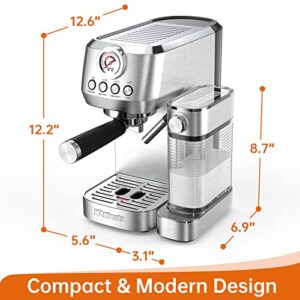 MAttinata Cappuccino Machine and Espresso Machine, 20 Bar Stainless Steel Latte Maker and Espresso Machine for Home with Automatic Milk Frothing System