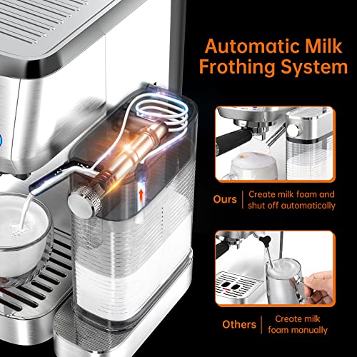 MAttinata Cappuccino Machine and Espresso Machine, 20 Bar Stainless Steel Latte Maker and Espresso Machine for Home with Automatic Milk Frothing System