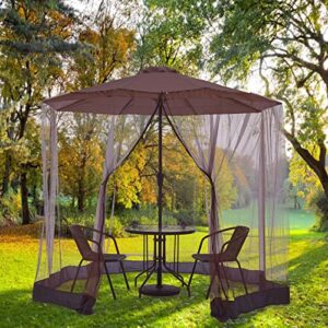 9FT-11FT Patio Table Umbrella Mosquito Netting, Patio Umbrella Screen Mesh Mosquito Netting with Double Door Zipper and Carry Bag, Beige