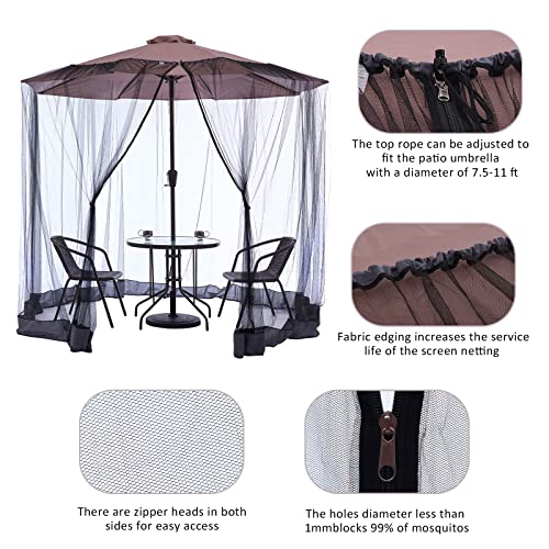 9FT-11FT Patio Table Umbrella Mosquito Netting, Patio Umbrella Screen Mesh Mosquito Netting with Double Door Zipper and Carry Bag, Beige