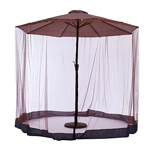 9FT-11FT Patio Table Umbrella Mosquito Netting, Patio Umbrella Screen Mesh Mosquito Netting with Double Door Zipper and Carry Bag, Beige