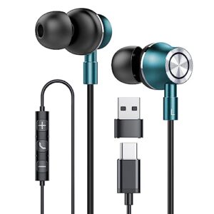 usb c wired earbuds, in ear earphones usb type c headphones for laptop with microphone, magnetic noise canceling headset compatible for pc ipad pro samsung macbook