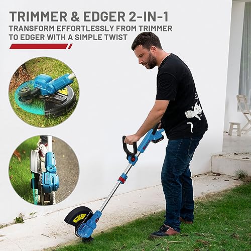 Enhulk 12 Inch Cordless String Trimmer/Edger, 20V Weed Wacker Eater Battery Powered Grass Trimmer with Auto-Feed, Mini-Mower for Lawn Care and Yard Work (Battery & Charger Included)