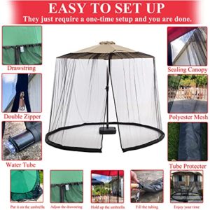 Patio Umbrella Netting, 7-10 FT Outdoor Umbrellas Screen Ultra-Large Umbrella Netting, Umbrella Hanging Tent, Patio Netting, Accommodate Up to 9 People Equipped with Double Zippers and Water Pipe