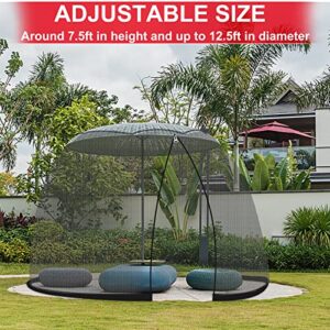 Patio Umbrella Netting, 7-10 FT Outdoor Umbrellas Screen Ultra-Large Umbrella Netting, Umbrella Hanging Tent, Patio Netting, Accommodate Up to 9 People Equipped with Double Zippers and Water Pipe