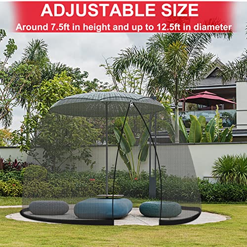 Patio Umbrella Netting, 7-10 FT Outdoor Umbrellas Screen Ultra-Large Umbrella Netting, Umbrella Hanging Tent, Patio Netting, Accommodate Up to 9 People Equipped with Double Zippers and Water Pipe