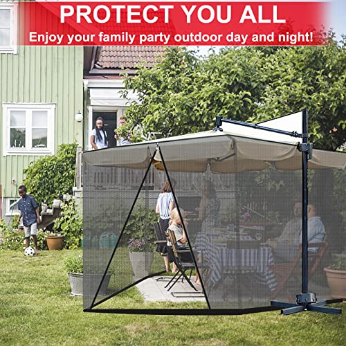 Patio Umbrella Netting, 7-10 FT Outdoor Umbrellas Screen Ultra-Large Umbrella Netting, Umbrella Hanging Tent, Patio Netting, Accommodate Up to 9 People Equipped with Double Zippers and Water Pipe