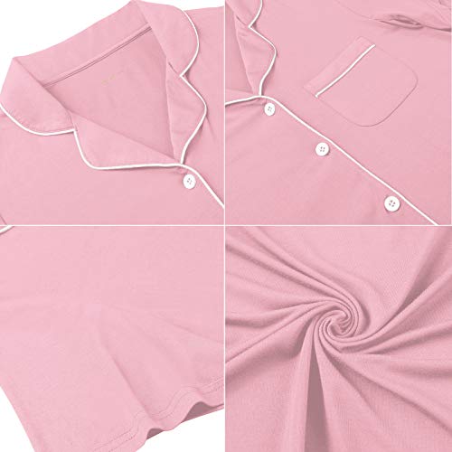 Gepansis Women's Short Sleeve Button Front Sleepshirt Softt Nightgown Boyfriend Nightshirt Sleepwear Pink