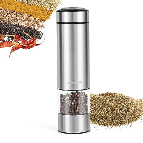 Electric Pepper Grinder，Electric Salt Grinder, adjustable coarseness, LED light, one hand automatic operation, dust cap (Single(1pc))