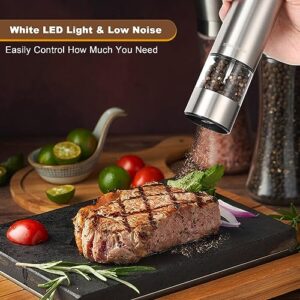 Electric Pepper Grinder，Electric Salt Grinder, adjustable coarseness, LED light, one hand automatic operation, dust cap (Single(1pc))