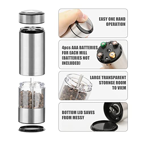 Electric Pepper Grinder，Electric Salt Grinder, adjustable coarseness, LED light, one hand automatic operation, dust cap (Single(1pc))