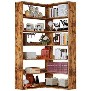 ironck bookshelves 6 tiers with baffles industrial large corner etagere bookcase storage display rack for living room home office