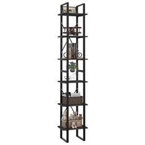 YUHI-HQYD 6-Tier Book Cabinet,Open Bookcase,Magazine Rack,Multifunctional Shelving,Shoe Rack,Bathroom Storage Rack,CD Shelf,Standing Shelf,Assembly Required, Gray 15.7"x11.8"x82.7" Engineered Wood