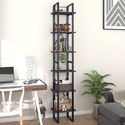 YUHI-HQYD 6-Tier Book Cabinet,Open Bookcase,Magazine Rack,Multifunctional Shelving,Shoe Rack,Bathroom Storage Rack,CD Shelf,Standing Shelf,Assembly Required, Gray 15.7"x11.8"x82.7" Engineered Wood