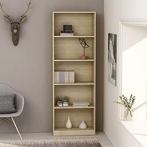 YUHI-HQYD 5-Tier Book Cabinet,Multifunctional Shelving,Flower Shelf,Modern Display Shelf,Robust and Stable,Easy to Clean,Can Hold Photo Frames,Trophies, Sonoma Oak 23.6"x9.4"x68.9" Engineered Wood