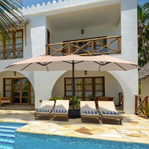 bluu 15ft large patio umbrellas with base included, outdoor double-sided umbrella with crank handle, powerful uv protective, for pool lawn garden (beige)