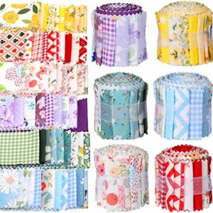 60 pcs jelly cotton fabric rolls vintage quilting fabric strips precut quilting fabric floral patchwork craft for weaving quilting, 60 styles