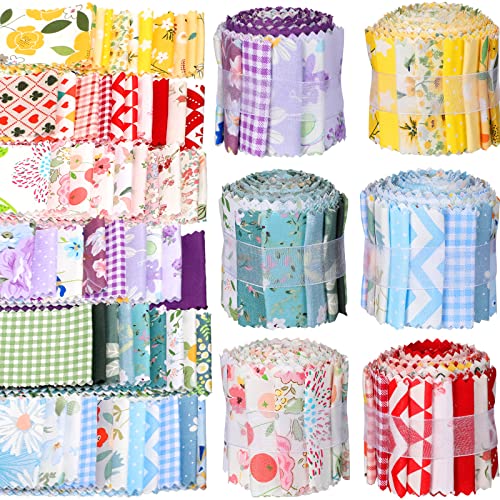 60 Pcs Jelly Cotton Fabric Rolls Vintage Quilting Fabric Strips Precut Quilting Fabric Floral Patchwork Craft for Weaving Quilting, 60 Styles