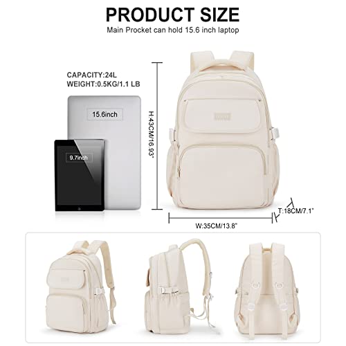 WEPOET Cute Middle School Backpack For Teen Girls,Waterproof Casual Bookbags,Lightweight Travel Daypack,Basic Laptop College Backpack For Women(White)