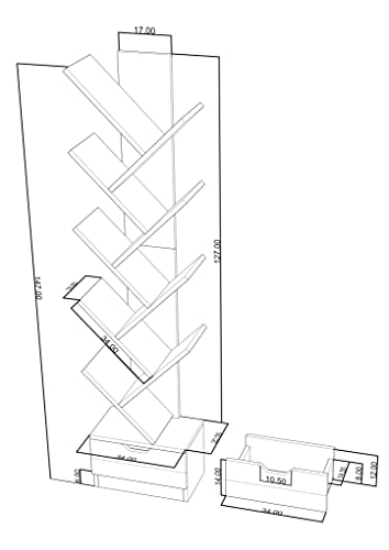 Tree Bookshelf with Wooden Drawer, 10-Tier Open Shelf Narrow Bookcase, Unique Vertical Spine Bookshelf Small Spaces, Book Shelf with Drawers Storage Organizer Shelves for Living Room, Bedroom, Library