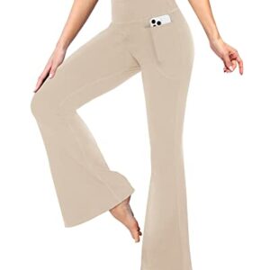 YOLIX Yoga Pants with Pockets for Women, Crossover High Waisted Flare Leggings Khaki