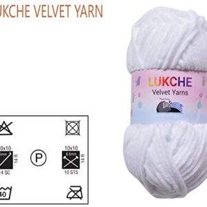 Lukche Super Soft Velvet Chenille Blanket Amigurumi Crochet Baby Blanket Knitting Yarn Super Bulky 3x100 gr (3x132 yds) Including Foldable Scissors (10001-White)