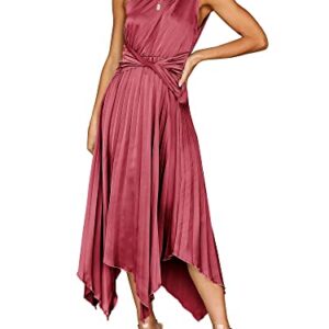 ANRABESS Women's Summer One Shoulder Elegant Cocktail Party Midi Dress Sleeveless Pleated Asymmetric Satin Evening Night Dress Wedding Guest Graduation Prom Dresses 751zaohong-S Maroon