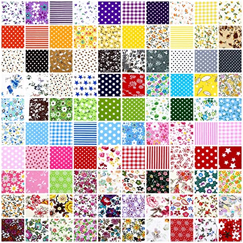 100 Pcs 10 x 10 Inch Quilting Cotton Fabric Bundle for DIY Sewing Fabric Precuts Quilt Squares Multi Color Printed Floral Square Patchwork Supplies for Quilting Patchwork, DIY Craft, Scrapbooking