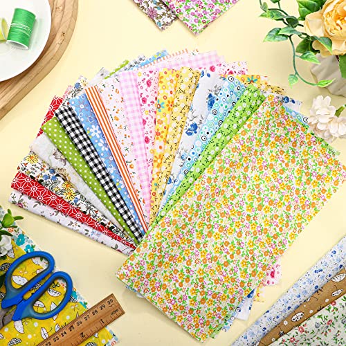 100 Pcs 10 x 10 Inch Quilting Cotton Fabric Bundle for DIY Sewing Fabric Precuts Quilt Squares Multi Color Printed Floral Square Patchwork Supplies for Quilting Patchwork, DIY Craft, Scrapbooking