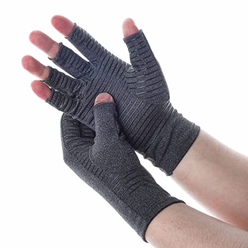 Weafonty 1 Pair Compression Arthritis Gloves Premium Arthritic Joint Pain Relief Hand Gloves Therapy Open Fingers Compression Gloves (Large (3.15"-3.5"))
