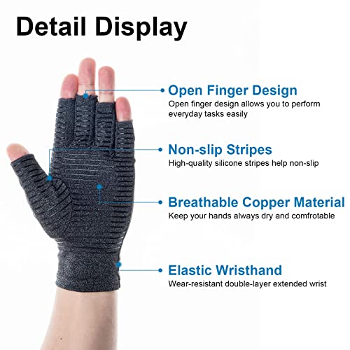 Weafonty 1 Pair Compression Arthritis Gloves Premium Arthritic Joint Pain Relief Hand Gloves Therapy Open Fingers Compression Gloves (Large (3.15"-3.5"))