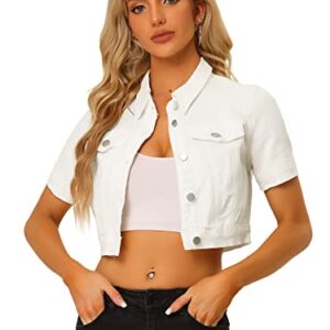 Allegra K Casual Jacket for Women's Short Sleeves Crop Jean Denim Jacket Small White