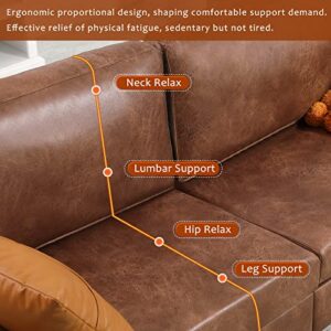 YODOLLA Leather Sofa Couch, Faux Leather Couch 79" Wide, Mid Century Modern Couches for Living Room, Brown Leather Sofa Couch, Saddle Brown