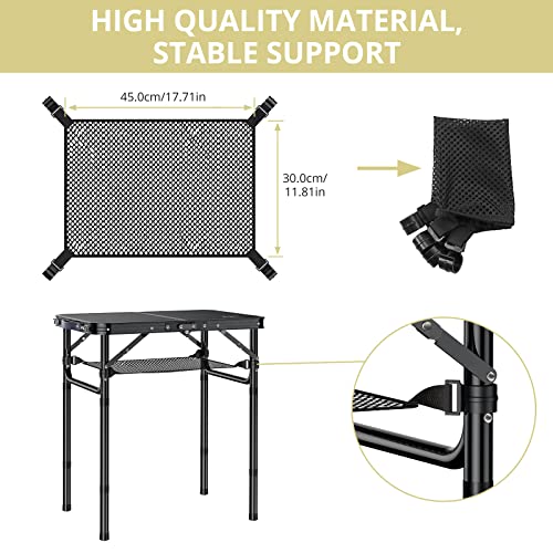 Anbte Folding Camping Table with Storage Net, Pure Black Aluminum 2ft Picnic Table 24" x 16" Outdoor Table Adjustable Height Max 26.5 inch, Lightweight, Waterproof, Portable Handle for Travel