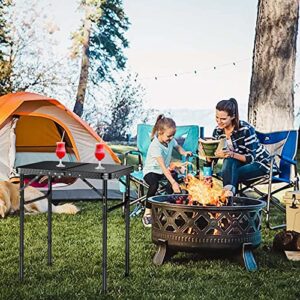 Anbte Folding Camping Table with Storage Net, Pure Black Aluminum 2ft Picnic Table 24" x 16" Outdoor Table Adjustable Height Max 26.5 inch, Lightweight, Waterproof, Portable Handle for Travel