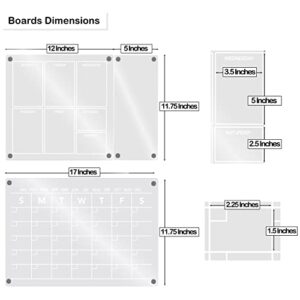 3 Planning Boards Clear White Acrylic Calendar for Fridge 8pc Set. Monthly Planner, Weekly Magnetic Calendar, Blank Dry Erase Board for Refrigerator, Magnet Markers, Eraser