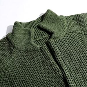 yoeasy Men Stand Collar Chunky Button Down Cardigan Sweater Long Sleeve Slim Fit Ribbed Knitted Sweater with Pocket (Medium, Army Green)